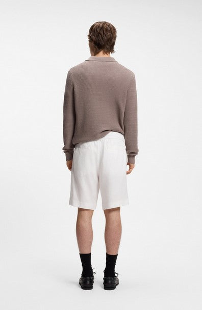Hugo Cino Straight-fit shorts in a linen blend - White
