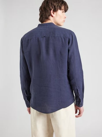 Hugo Elvory Slim-fit linen shirt with stand collar - Navy