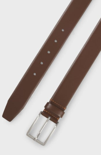 Hugo Boss Italian-Leather Belt with Brushed Silver Hardware - Brown