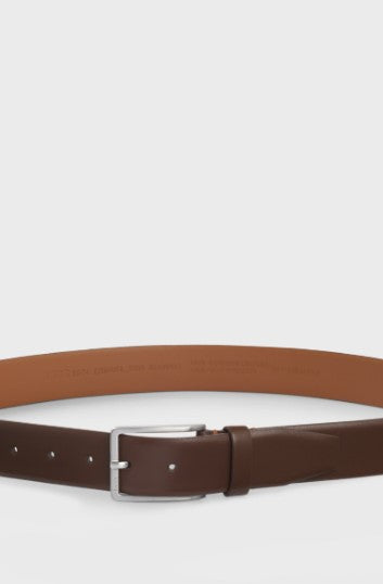 Hugo Boss Italian-Leather Belt with Brushed Silver Hardware - Brown