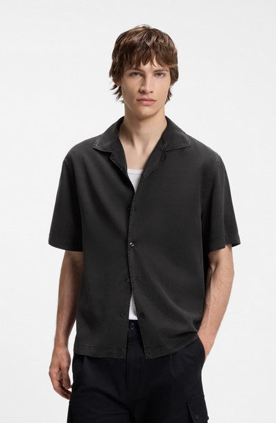 Hugo Exolino Oversized-fit shirt with camp collar - Black