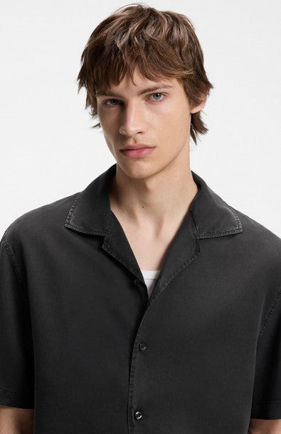 Hugo Exolino Oversized-fit shirt with camp collar - Black