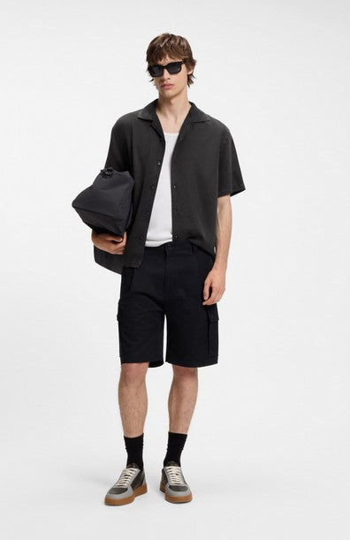 Hugo Exolino Oversized-fit shirt with camp collar - Black