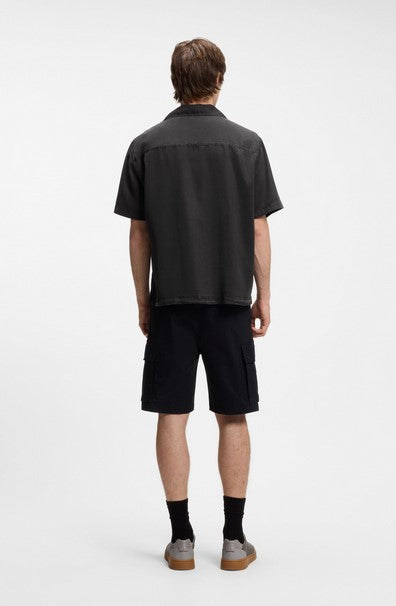 Hugo Exolino Oversized-fit shirt with camp collar - Black