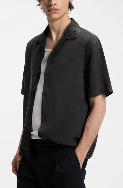 Hugo Exolino Oversized-fit shirt with camp collar - Black
