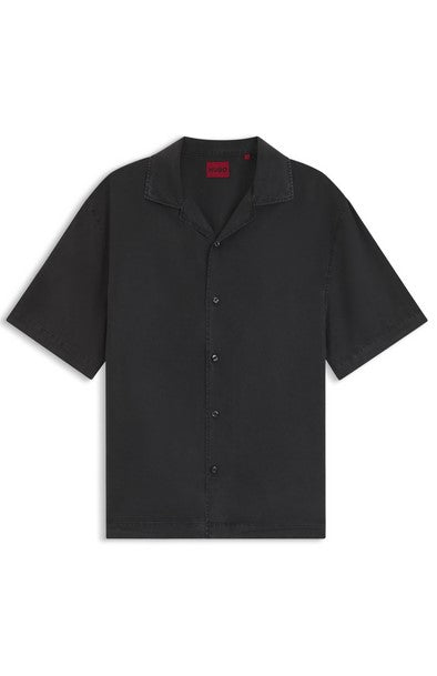 Hugo Exolino Oversized-fit shirt with camp collar - Black