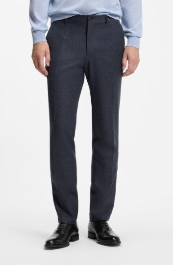 Hugo Boss Genius Slim-fit patterned pants in Italian virgin wool - Dark Blue