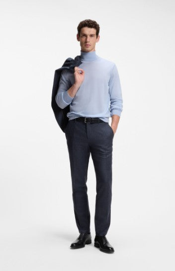 Hugo Boss Genius Slim-fit patterned pants in Italian virgin wool - Dark Blue