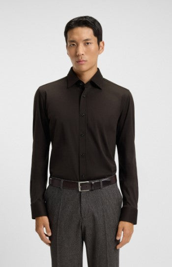 Hugo Boss Slim-fit shirt in Brown Mercerised Cotton