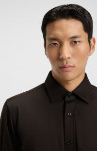Hugo Boss Slim-fit shirt in Brown Mercerised Cotton