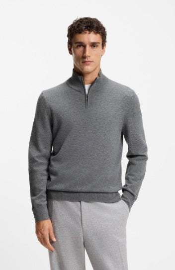 Hugo Boss Hemarlo Wool-cashmere sweater with zip neck - Grey
