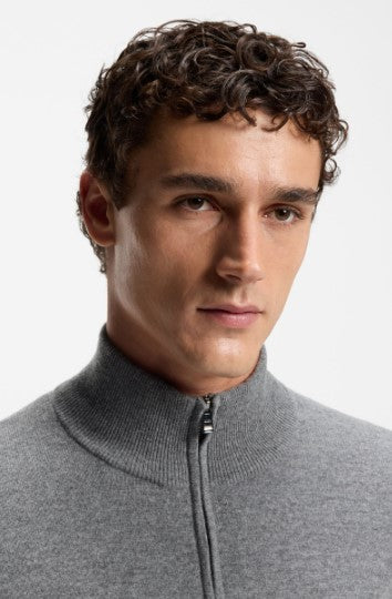 Hugo Boss Hemarlo Wool-cashmere sweater with zip neck - Grey