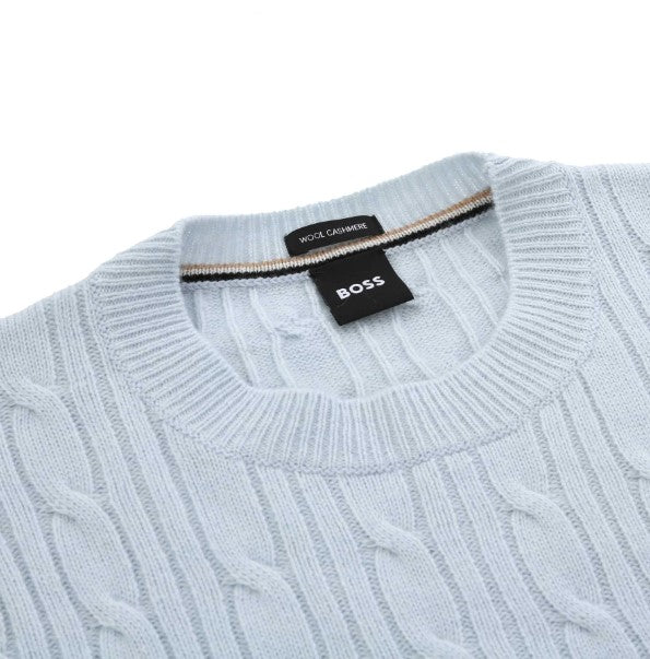 Hugo Boss Hetico Cable-knit sweater in wool and cashmere - Blue
