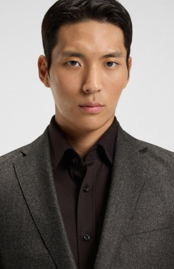 Hugo Boss Slim-Fit Blazer in Micro-Pattern - Dark Brown