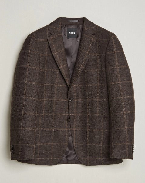Hugo Boss Hutson Checked Wool Blazer - Dark Brown