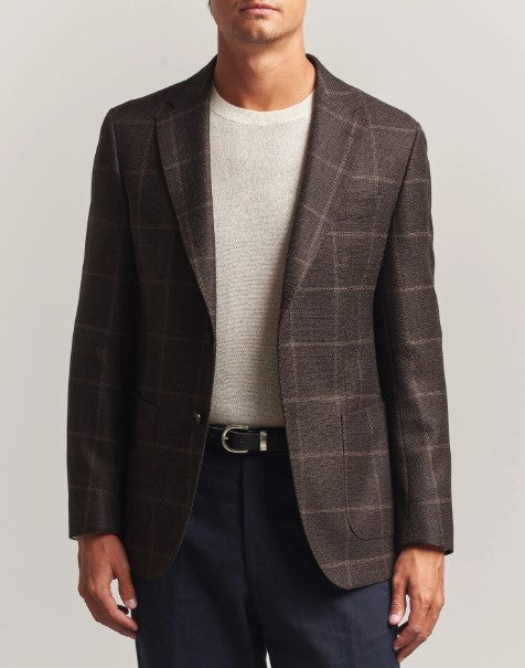 Hugo Boss Hutson Checked Wool Blazer - Dark Brown