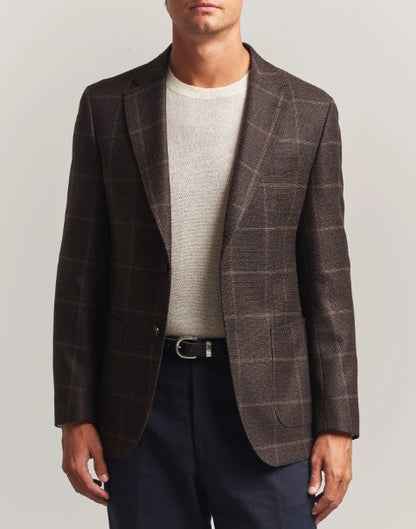 Hugo Boss Hutson Checked Wool Blazer - Dark Brown