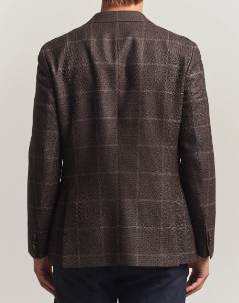 Hugo Boss Hutson Checked Wool Blazer - Dark Brown