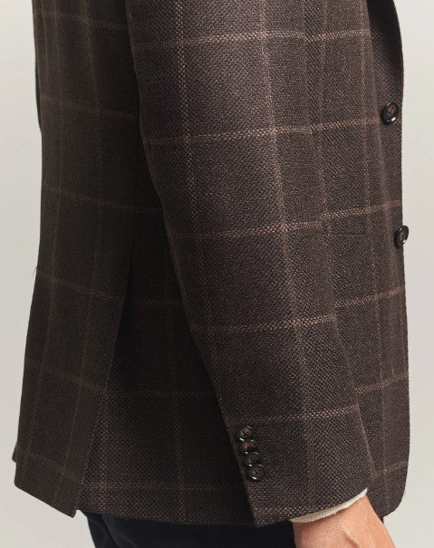 Hugo Boss Hutson Checked Wool Blazer - Dark Brown