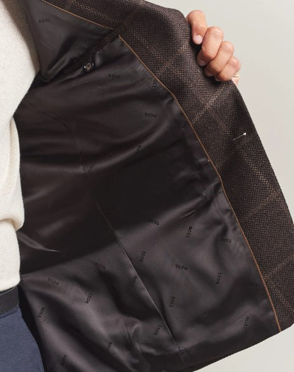 Hugo Boss Hutson Checked Wool Blazer - Dark Brown