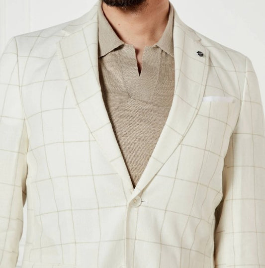 Hugo Boss Slim-fit Windowpane Jacket - Cream