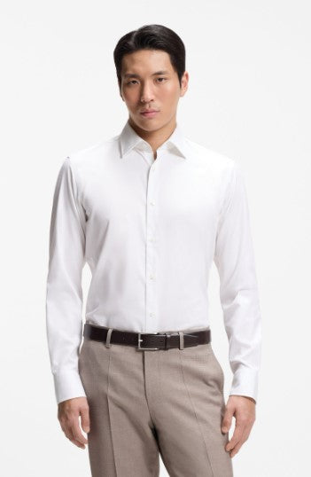 Hugo Boss Regular-Fit Shirt in Stretch-Cotton Dobby - White