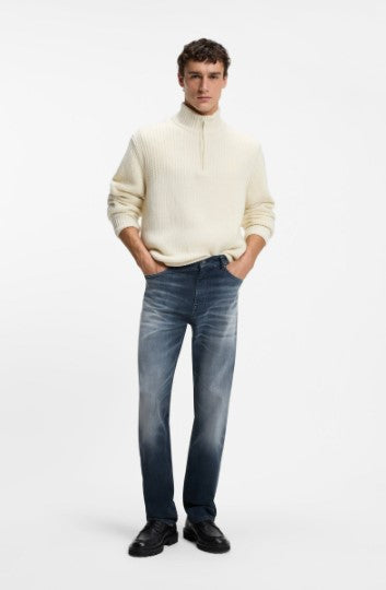 Hugo Boss Kenter Zip-neck sweater with knitted structure - Natural