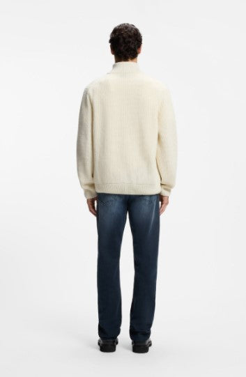 Hugo Boss Kenter Zip-neck sweater with knitted structure - Natural