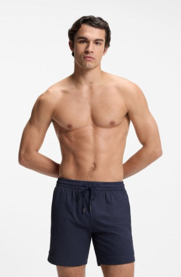 Hugo Boss Stretch Seersucker Swim Shorts - Dark Blue