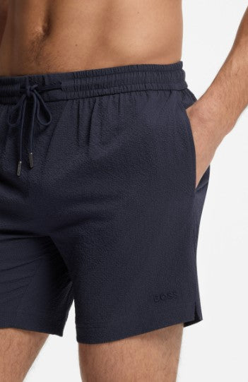 Hugo Boss Stretch Seersucker Swim Shorts - Dark Blue