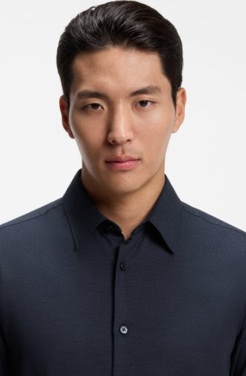 Hugo Boss Roan Slim-fit shirt in stretch melange cotton - Navy