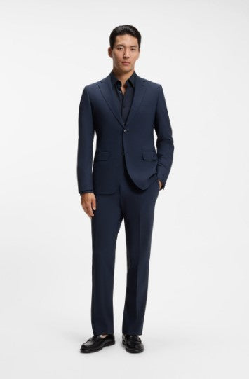 Hugo Boss Roan Slim-fit shirt in stretch melange cotton - Navy