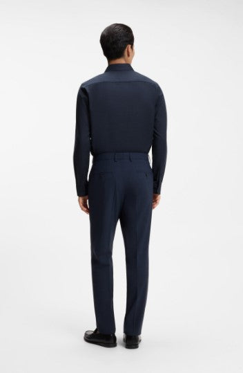 Hugo Boss Roan Slim-fit shirt in stretch melange cotton - Navy