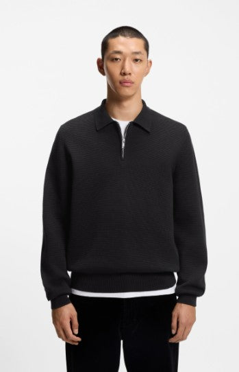 Hugo Zip-neck knit polo in interlock cotton