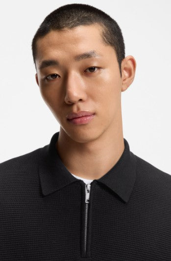 Hugo Zip-neck knit polo in interlock cotton