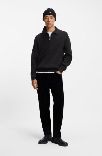 Hugo Zip-neck knit polo in interlock cotton