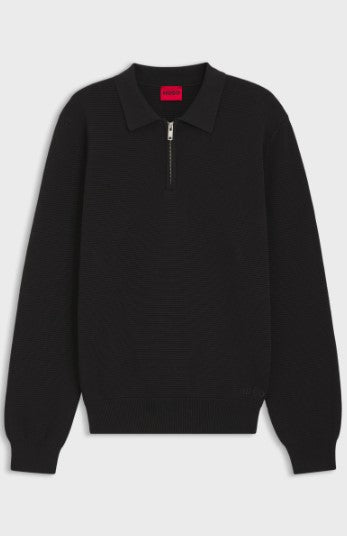 Hugo Zip-neck knit polo in interlock cotton