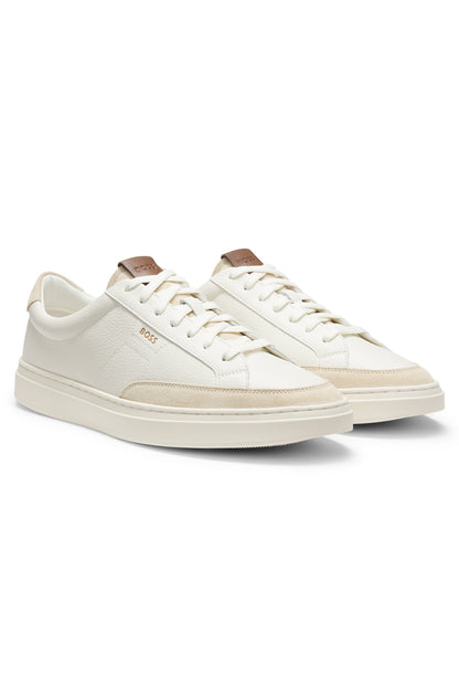 Hugo Boss Leather sneakers with suede trims - White