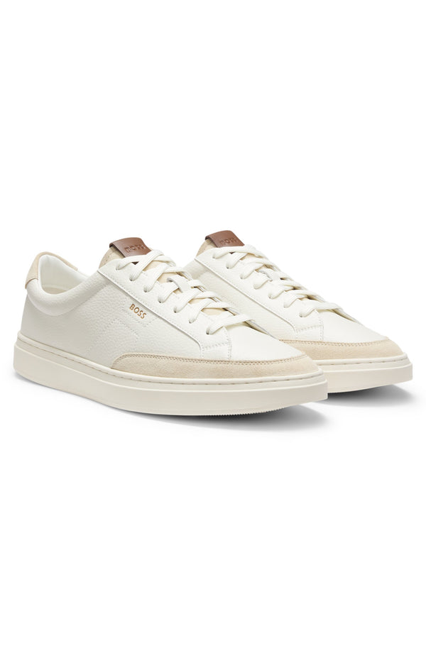 Hugo Boss Leather sneakers with suede trims - White