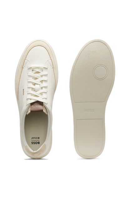 Hugo Boss Leather sneakers with suede trims - White