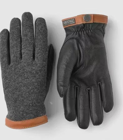 Hestra Deerskin Wool Tricot Gloves - Charcoal & Black