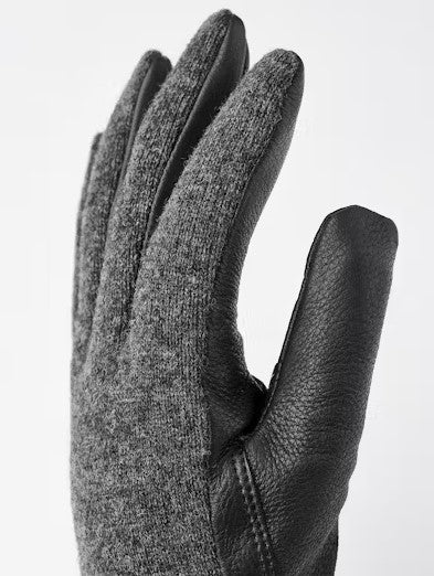 Hestra Deerskin Wool Tricot Gloves - Charcoal & Black
