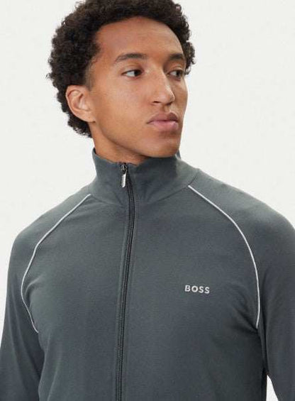 Hugo Boss Mix & Match Jacket green cotton jersey with embroidered branding and zip neck