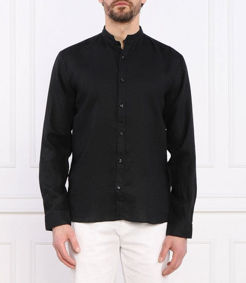 Hugo Elvory Slim-fit linen shirt with stand collar - Black
