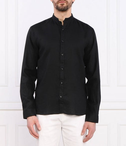 Hugo Elvory Slim-fit linen shirt with stand collar - Black