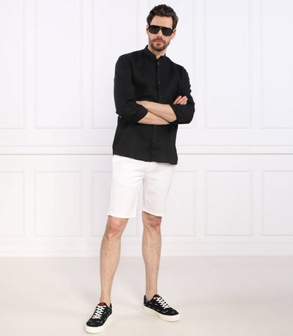 Hugo Elvory Slim-fit linen shirt with stand collar - Black