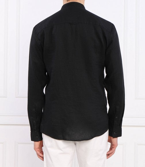 Hugo Elvory Slim-fit linen shirt with stand collar - Black
