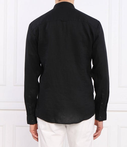 Hugo Elvory Slim-fit linen shirt with stand collar - Black