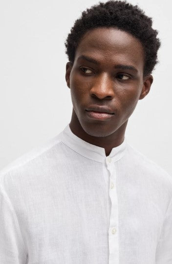 Hugo Elvory Slim-fit linen shirt with stand collar - White