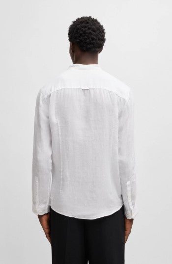 Hugo Elvory Slim-fit linen shirt with stand collar - White